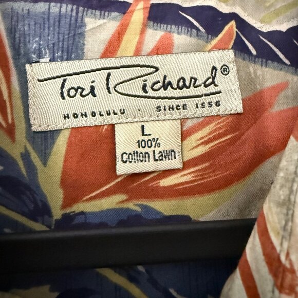 Tori Richard Cotton Lawn Hawaiian Botanical Tropical Short Sleeve Button Shirt L - Picture 5 of 5